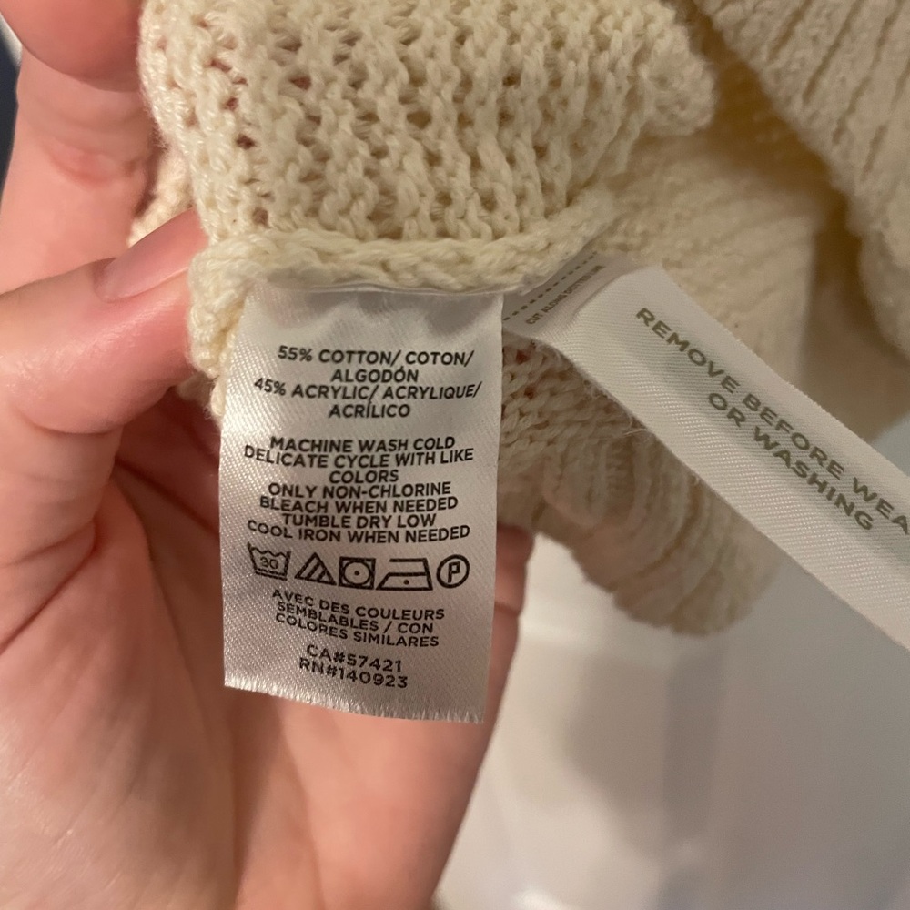 LOFT Cream Button-Up V-Neck Knit Cardigan - Picture 3 of 4
